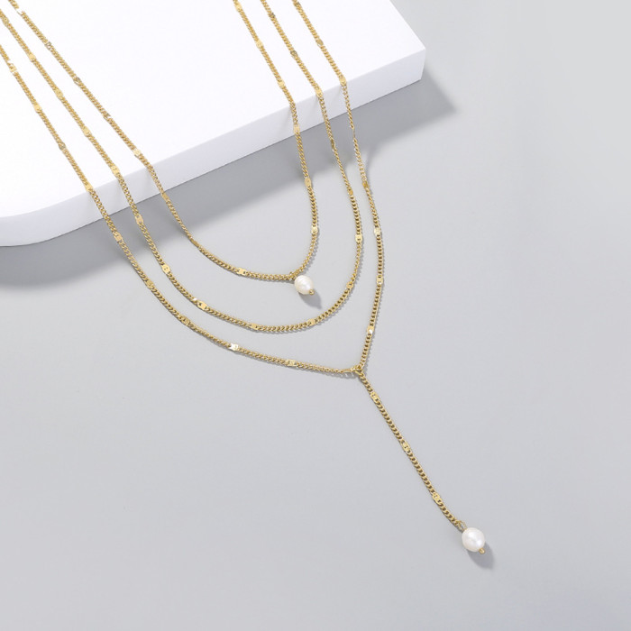 Style Retro Pendant Necklace Simple Cool Wind Pearl Necklace Versatile Clavicle Chain