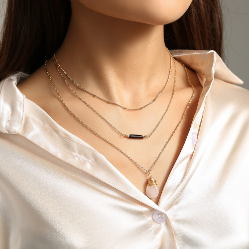 Women'S Multilayer Necklace Natural Stone Long Tube Pendant Wholesale Necklace Christmas Love Gift