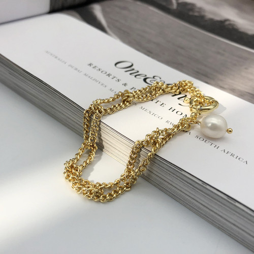 Pearl Bracelet Women'S Double-Layer Chain Splicing Metal Cool Wind Niche Design Jewelry