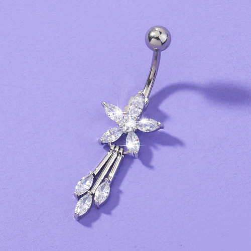 Style Light Luxury Zircon Flower Tassel Belly Button Nail Belly Dance Accessories Belly Button Ring Piercing Jewelry