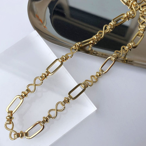 Thick Chain Necklace Women Metal Retro 18K Gold Plated Simple Clavicle Chain Plated With Real Gold Cool Style Jewelry