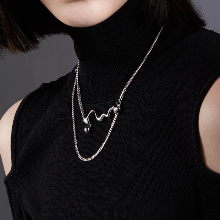 Hip Hop Necklace Women'S Style Pop-Up Light Luxury Niche Design Double Layered Wear Versatile Collarbone Chain