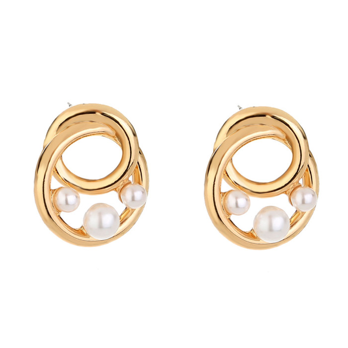 Fashion Accessories Geometric Round Small Pearl Earrings Simple Versatile Jewelry Fresh Gold Earrings Women