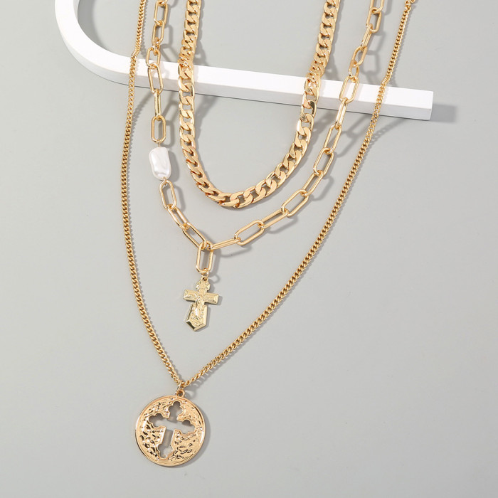 Lattice Chain Multi Element Cross Pendant Necklace Diy Multi-Layer Overlay Creative Designer Necklace