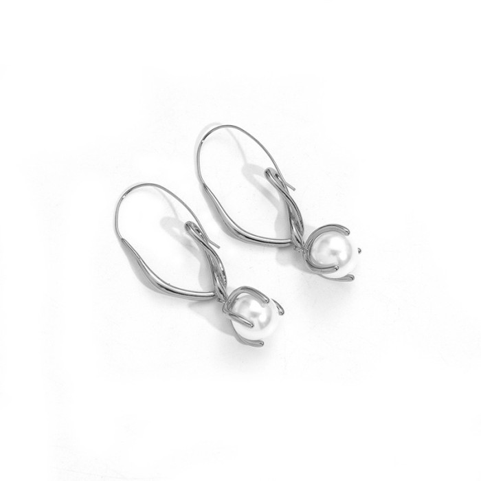 Pearl Earrings Women Style Metal Line Earrings Fashion French Niche Design Earrings
