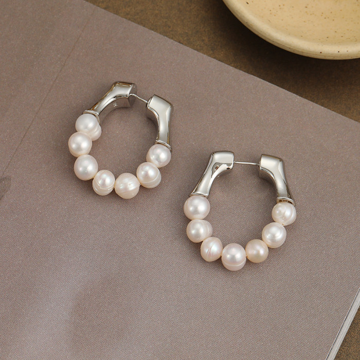 Natural Pearl Earrings Women'S Light Luxury Fashion Earrings Rings French Style Versatile Earrings