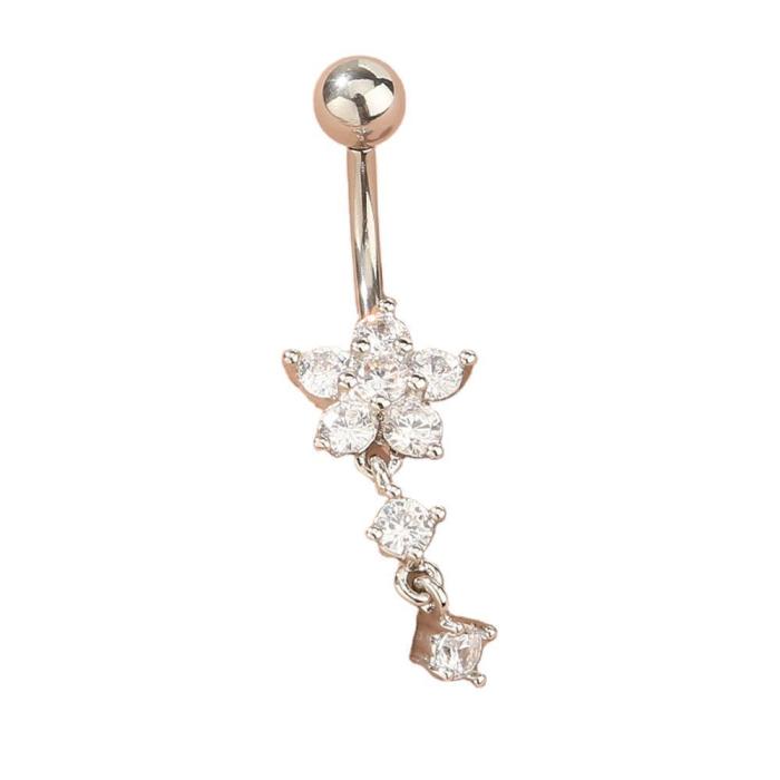 Quick Connect Hot Accessories Tassel Flower Zircon Navel Ring With Diamond And Zircon Navel Nail Women