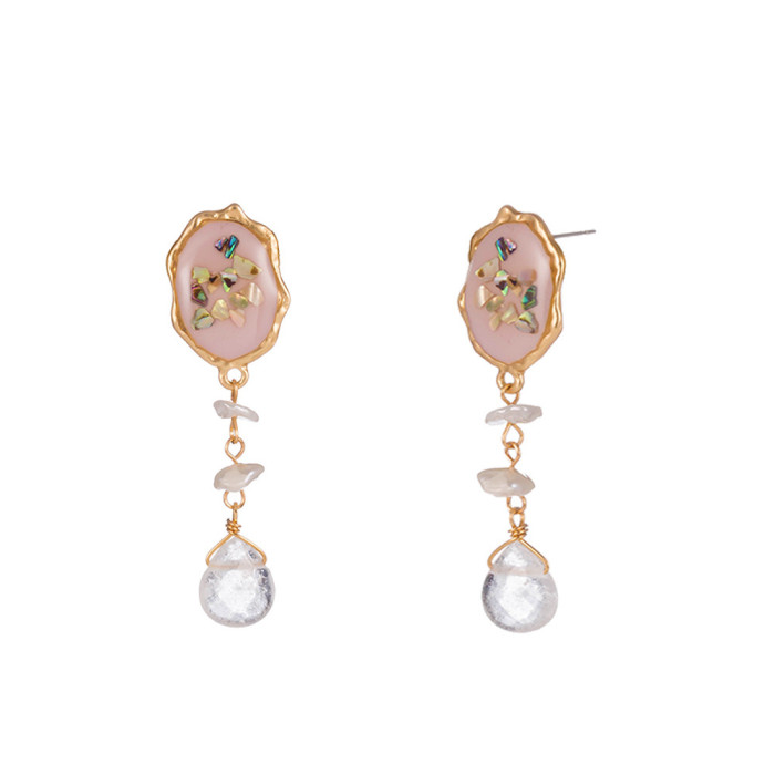Fashion Popular Earrings Creative Versatile Shaped Pink Painted Oil Shell Earrings Natural Stone Tassel Earrings