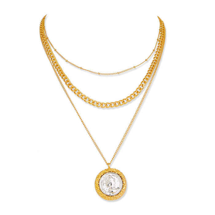 Hot Selling Gold Round Brand Pendant Necklace Women Niche Design Retro Necklace Versatile Collarbone Chain Jewelry