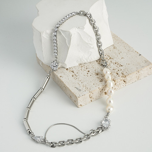 Natural Pearl Necklace Women Zircon Fashion Versatile Niche Design Cool Style Hip Hop Collarbone Chain