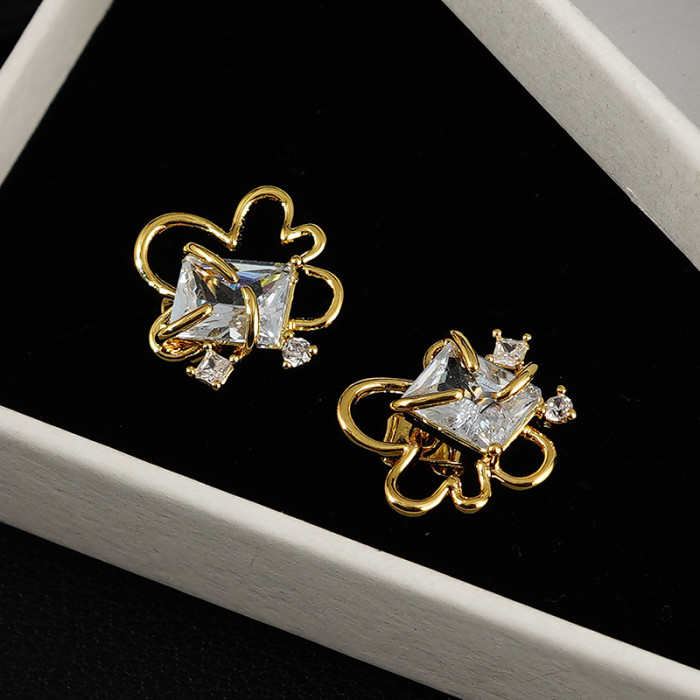 Earrings Women Niche Design Fashion 18K Gold Plated Zircon Earrings Style Versatile Light Luxury Autumn Winter Earrings