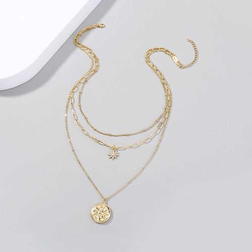 Fashionable And Popular Sunflower Round Brand Pendant Multi-Layer Necklace Light Luxury Sky Star Necklace