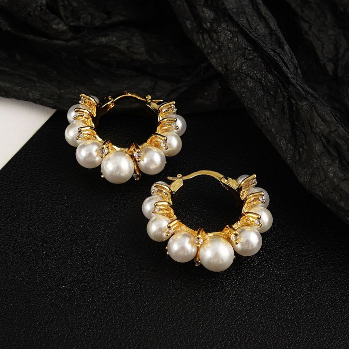 Pearl Earrings Women Circle Light Luxury Style Design Earrings Fashion Style Versatile Earrings