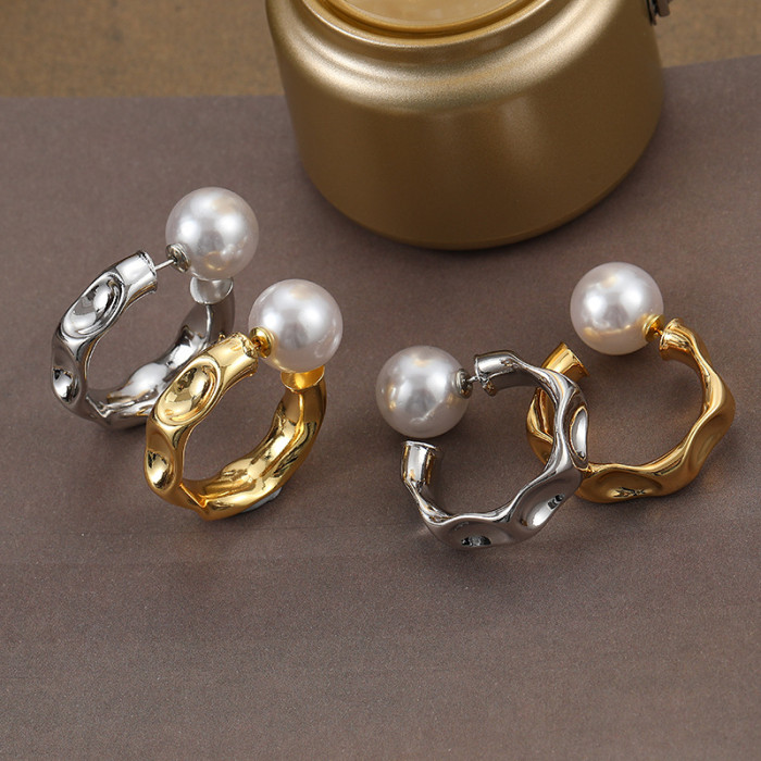 Pearl Earrings Women Fashion Ring Earrings 18K Gold Plated French Style Versatile Earrings