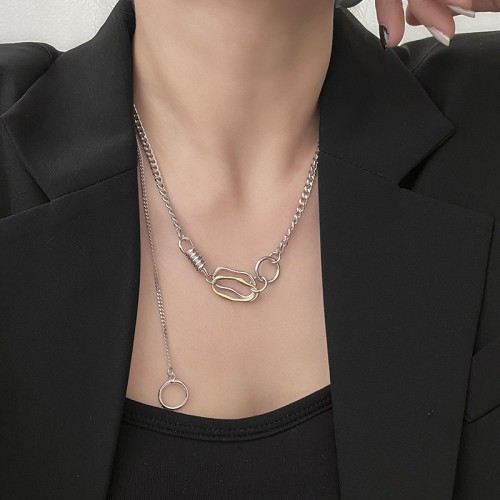 Necklace Women'S Fashion Metal Personality Contrast Color Hip Hop This Year'S Niche Pop Simple Clavicle Chain