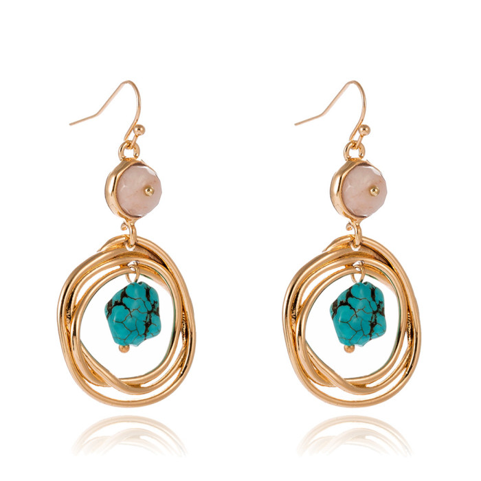 Big Brand Women'S Earrings Manufacturers Wholesale Spot Creative Retro Geometric Natural Stone Metal Tassel Earrings