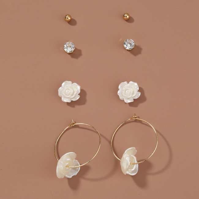 Simple And Versatile Artistic Girl Rose Series Combination Earrings And Earrings Set