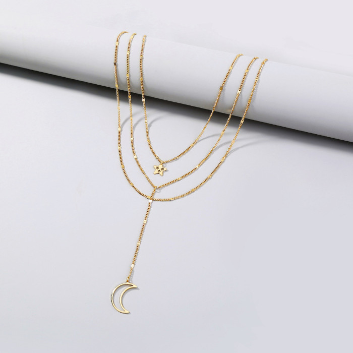 Simple Niche Design Necklace Cute Little Star Crescent Pendant Multi-Layer Necklace Hot Accessories