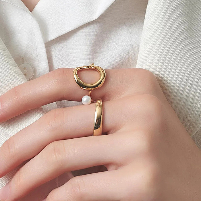 Ring Women Cool Style Personalized Geometric Women Ring 18K Gold Plated Light Luxury Niche Design Index Finger Ring