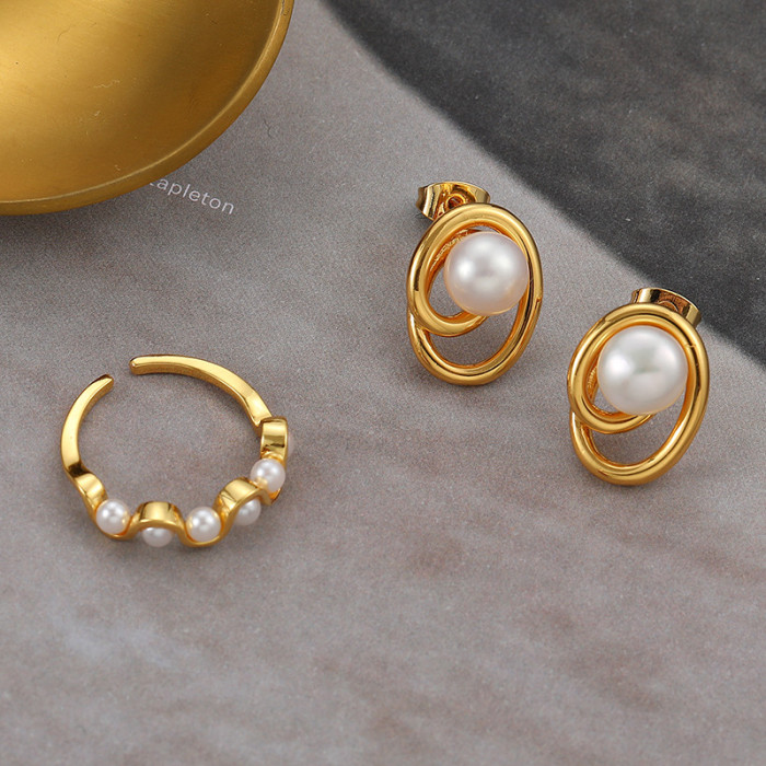 Pearl Earrings Women'S Light Luxury Versatile Earrings 18K Gold Plated Style Niche Design Earrings