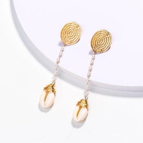 Earrings Natural Shell Pendant Earrings Hand Wound Personalized Long Pearl Chain Earrings