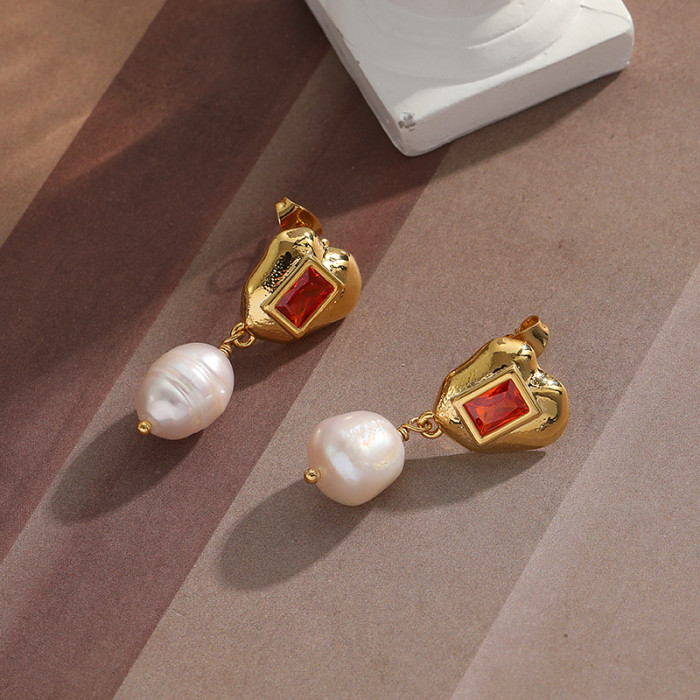 Natural Pearl Earrings Women Fashion Earrings Zircon Personalized Versatile French Light Luxury Earrings