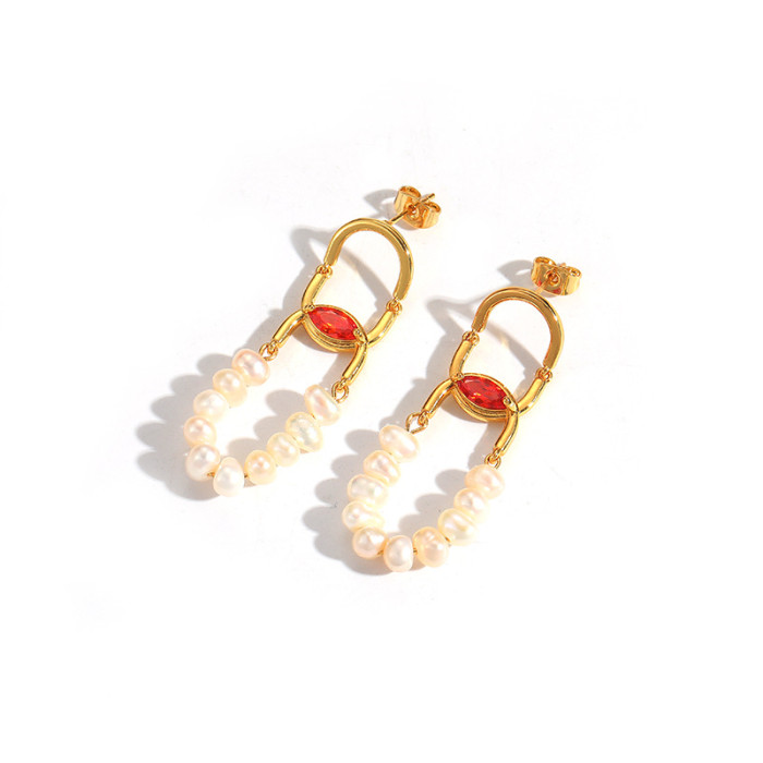 Natural Pearl Earrings Women'S Long French Light Luxury Earrings 18K Gold Plated Zircon Niche Style Versatile Earrings