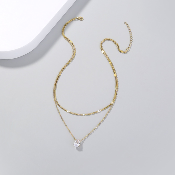 Hot Selling Simple Style Micro Setting Zircon Style Necklace Fashion Gold Double-Layer Necklace Jewelry Women'S Wholesale