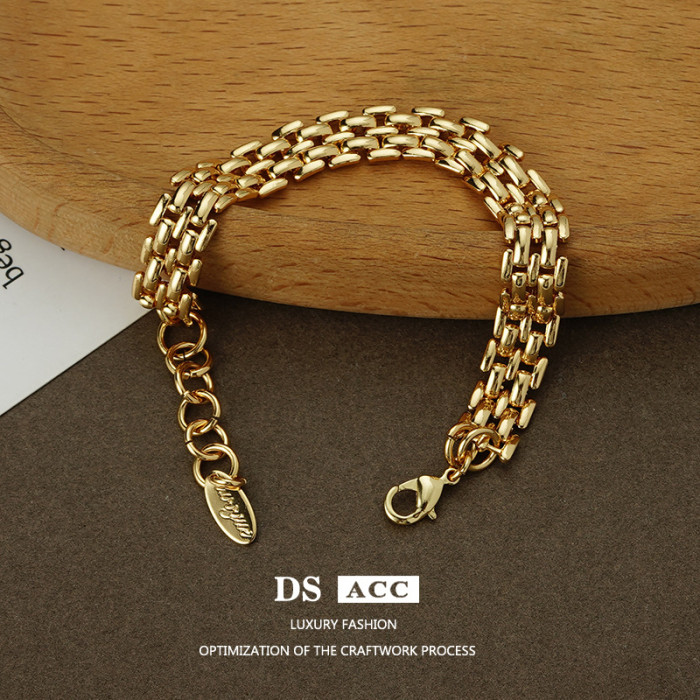 Bracelet Women Niche Design Light Luxury 18K Gold-Plated Simple And Versatile Cold Wind Couple Plain Chain