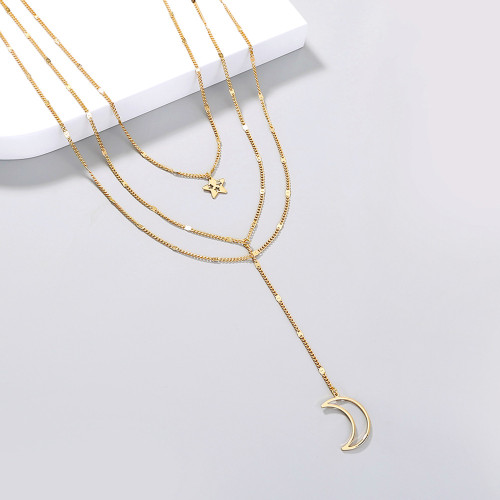 Simple Niche Design Necklace Cute Little Star Crescent Pendant Multi-Layer Necklace Hot Accessories