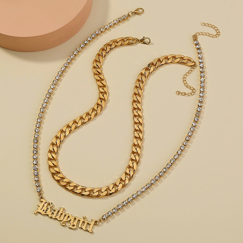 Pop Niche Design Gothic Letter Necklace Cuban Chain Xu Chain Double Layer Necklace Lady