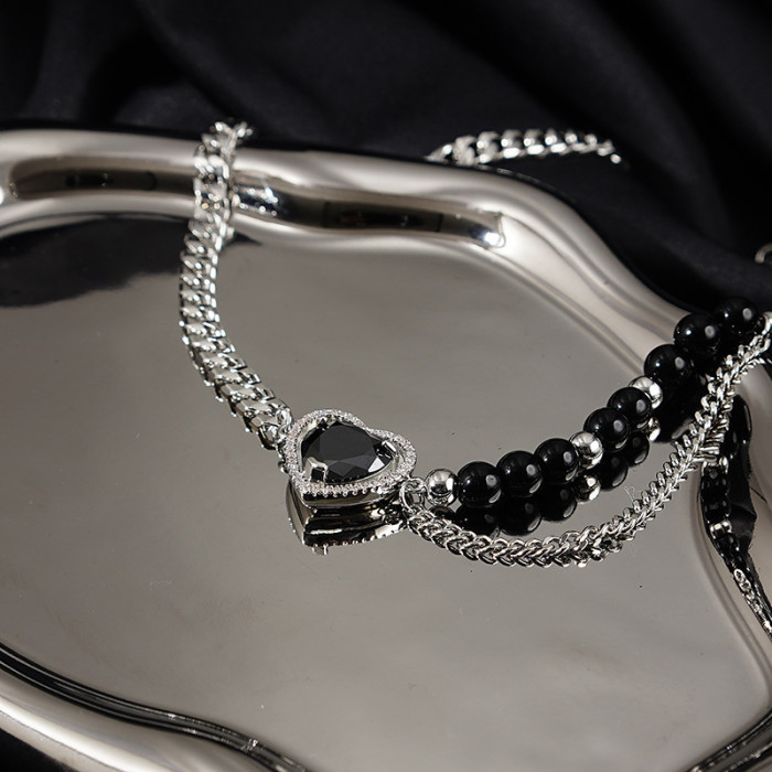 Love Necklace Women Silver Metal Splicing Niche Design Autumn And Winter Popular Clavicle Chain