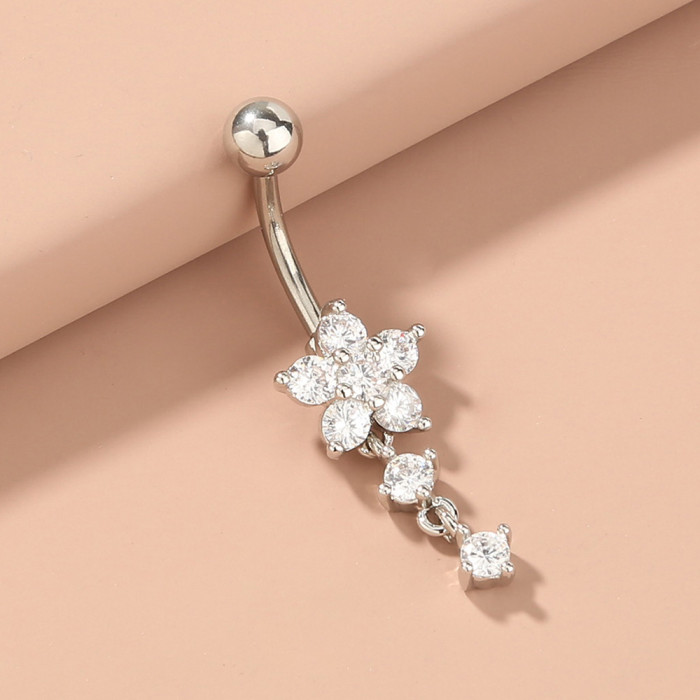 Quick Connect Hot Accessories Tassel Flower Zircon Navel Ring With Diamond And Zircon Navel Nail Women