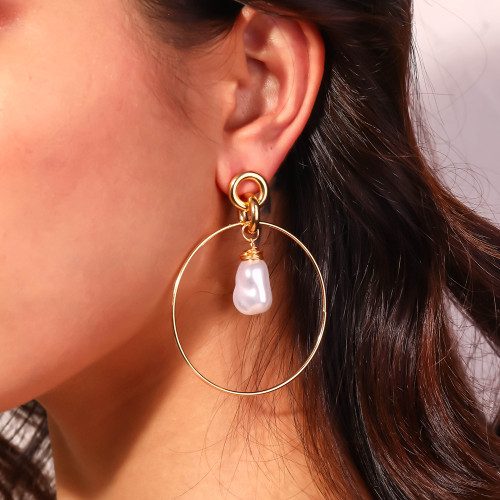 Exaggerated Large Hoop Earrings Personality Flow Manual Winding Pure White Shaped Imitation Pearl Earrings Earrings Women