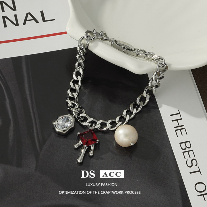 Diamond Wax Dropping Bracelet Women Natural Pearl Accessories Versatile Cool Wind Niche Design Fashion Jewelry