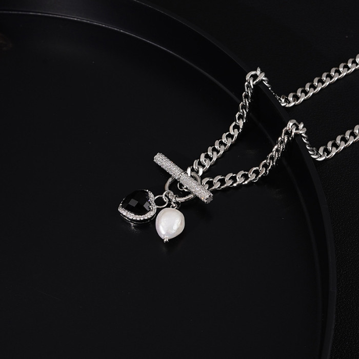 Pearl Necklace Women Love Light Luxury Silver Metal Accessories Fashion Niche Design Collarbone Chain