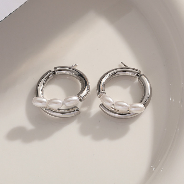 Pearl Earrings Women Light Luxury Cold Wind Simple Plain Ring Earrings Personalized Ring Fashion Earrings