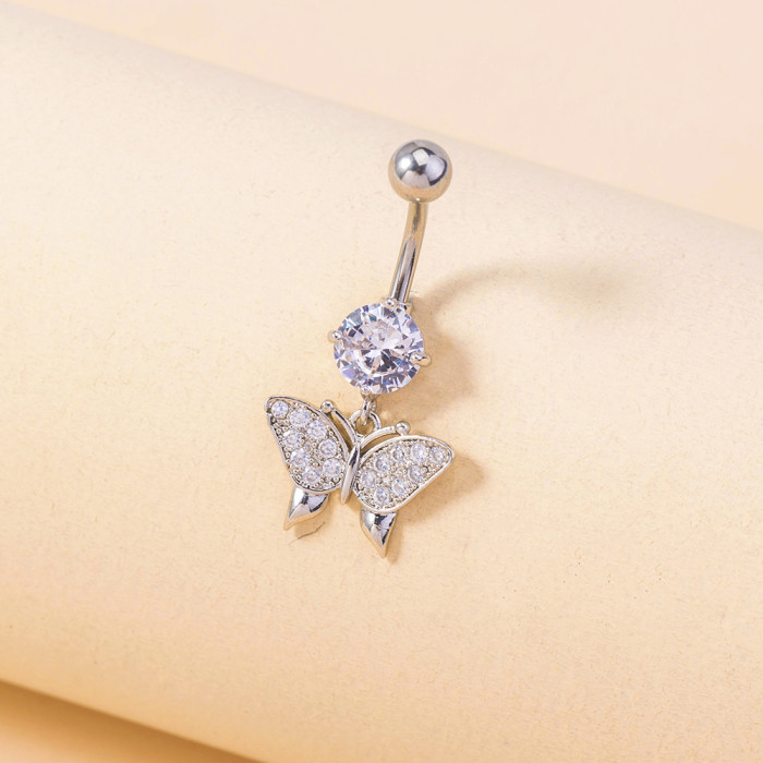 Jewelry Simple Niche Micro Inlaid Butterfly Navel Nail Zircon Piercing Navel Accessory Women