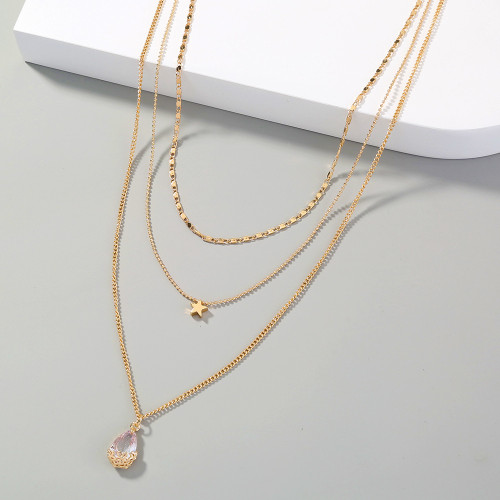 Jewelry Style Elegant Water Drop Zircon Multilayer Overlay Necklace Simple And Versatile Five Pointed Star Necklace