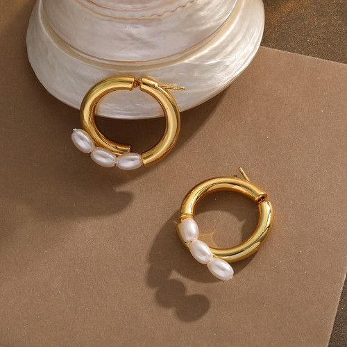 Pearl Earrings Women Light Luxury Cold Wind Simple Plain Ring Earrings Personalized Ring Fashion Earrings