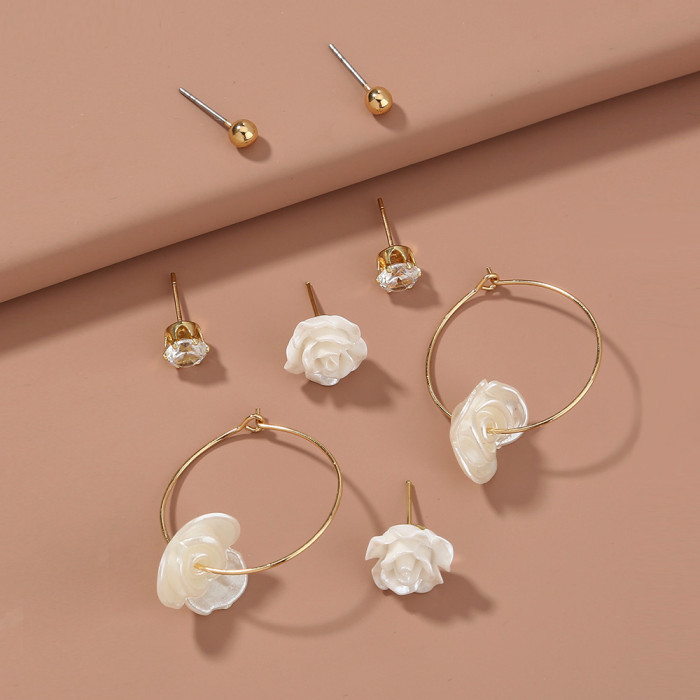 Simple And Versatile Artistic Girl Rose Series Combination Earrings And Earrings Set