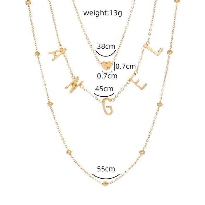 New Hot Selling Metal Letter Angel Necklace Simple Overlapping Multi-Layer Love Necklace Collarbone Chain