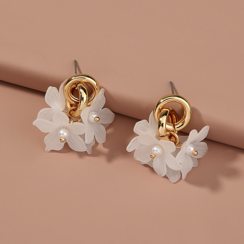 Earrings Small Fresh Fashion Versatile Earrings Round Double Ring Small Resin Flower Earrings