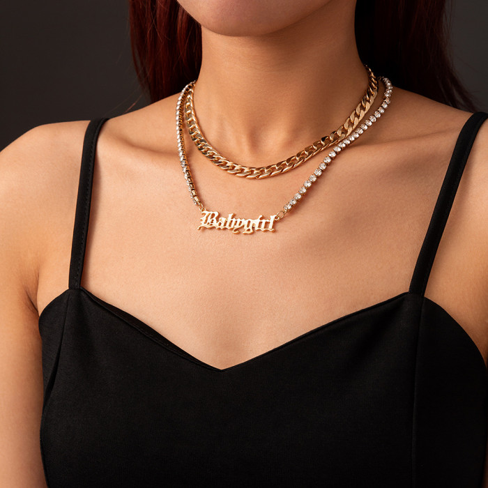 Pop Niche Design Gothic Letter Necklace Cuban Chain Xu Chain Double Layer Necklace Lady