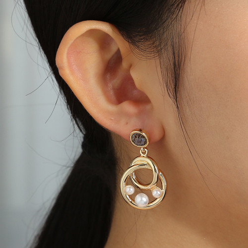 Earrings Women Original Design Irregular Retro Simple Abalone Shell Earrings Round Pearl Earrings