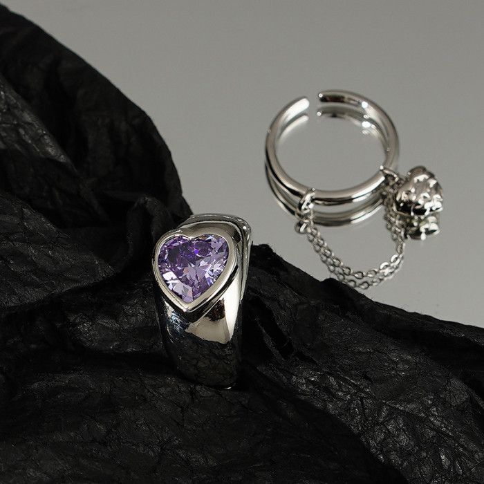 Love Ring Women'S Light Luxury Silver Metal Zircon Women'S Ring Fashion Style Niche Design Open Ring