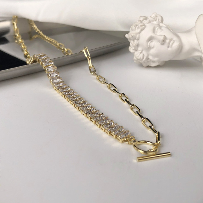 Ot Buckle Necklace Women Zircon Simple Cool Necklace Personalized Versatile Fluent Base Necklace Jewelry