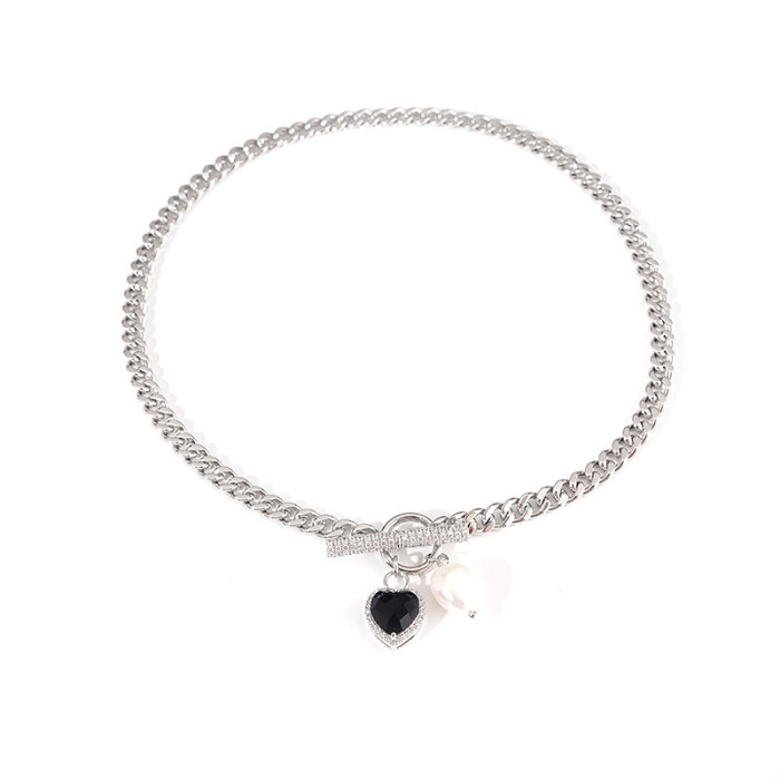 Pearl Necklace Women Love Light Luxury Silver Metal Accessories Fashion Niche Design Collarbone Chain