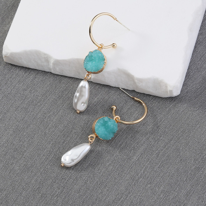 Fashion Hot Selling Jewelry Style Elegant Light Green Crystal Cluster Versatile Pearl C-Shaped Ear Hook Earrings