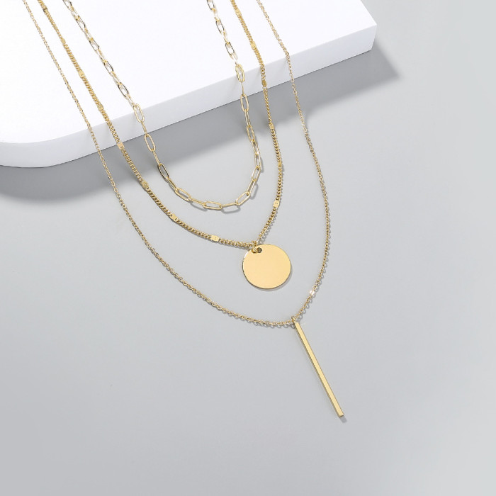 Simple And Fashionable Accessories Multi-Layer Geometric Disc Chain Tassel Pendant Necklace Clavicle Chain Lady
